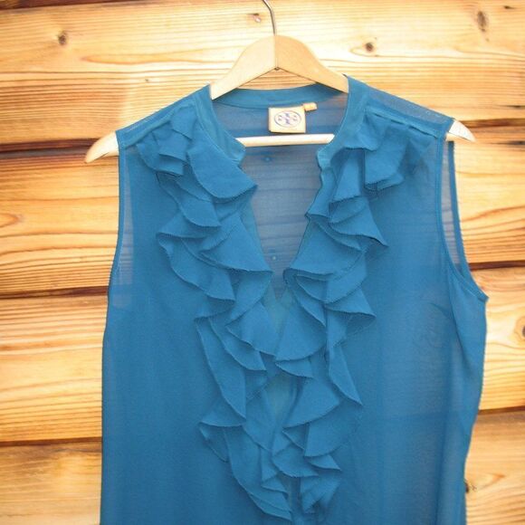 Tory Burch Teal Silk Blouse Top - Picture 4 of 7
